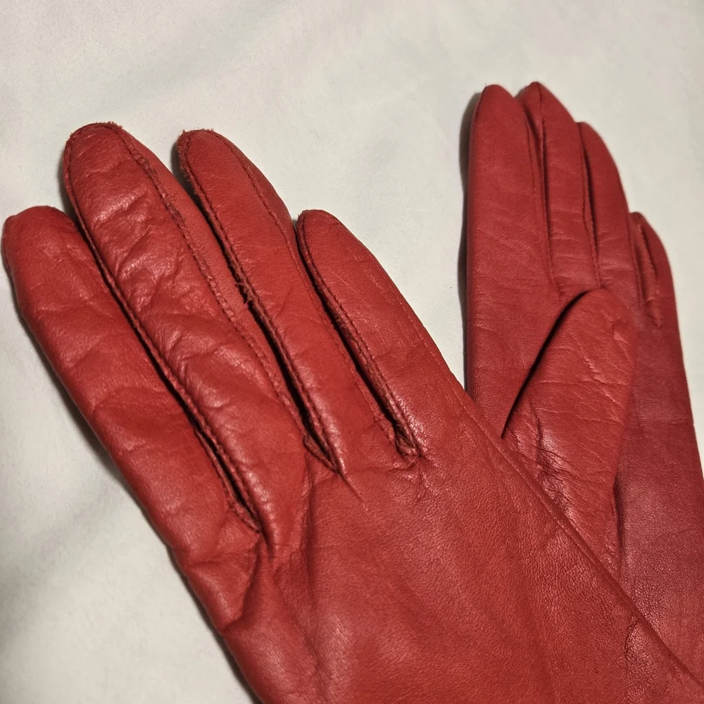 NWT Vintage 1980s Fownes Red Leather Chic Winter Dress Gloves Lined Size 6 1/2